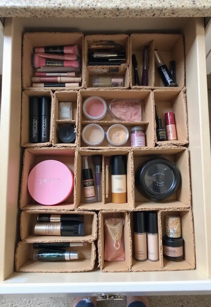 10 Genius Makeup Storage Hacks to Organize Your Vanity Like a Pro - 3. Drawer Organizers Made from Cardboard