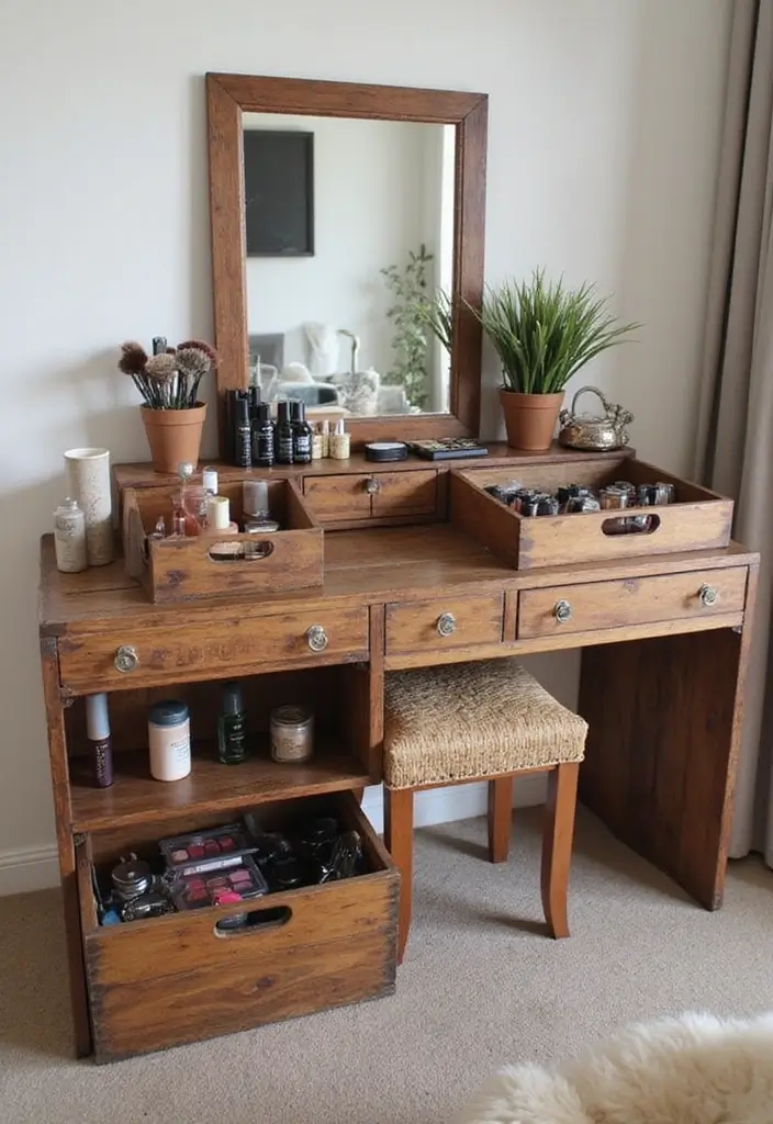 10 Genius Makeup Storage Hacks to Organize Your Vanity Like a Pro - 4. Upcycled Wooden Crates for Display