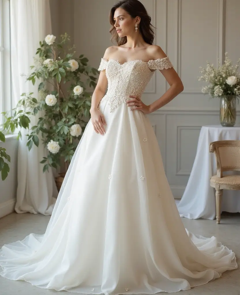 21 A-Line Wedding Dresses for Every Body Shape - 16. Timeless Pearl Embellishments