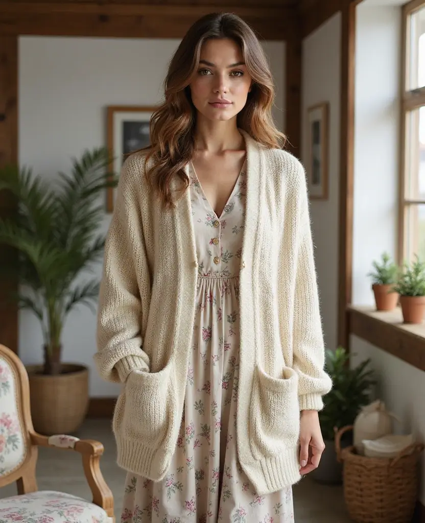21 Baddie Outfit Ideas for Ultimate Confidence - 17. Textured Cardigan with a Midi Dress