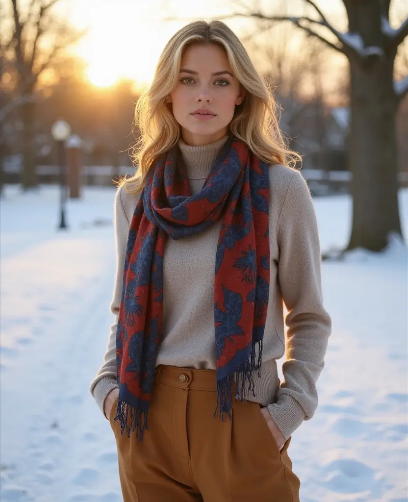 21 Baddie Outfit Ideas for Ultimate Confidence - 18. Bold Printed Scarf with a Basic Outfit