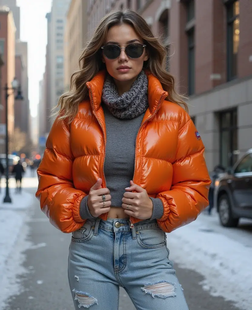 21 Baddie Outfit Ideas for Ultimate Confidence - 2. Puffer Jacket with High-Waisted Jeans