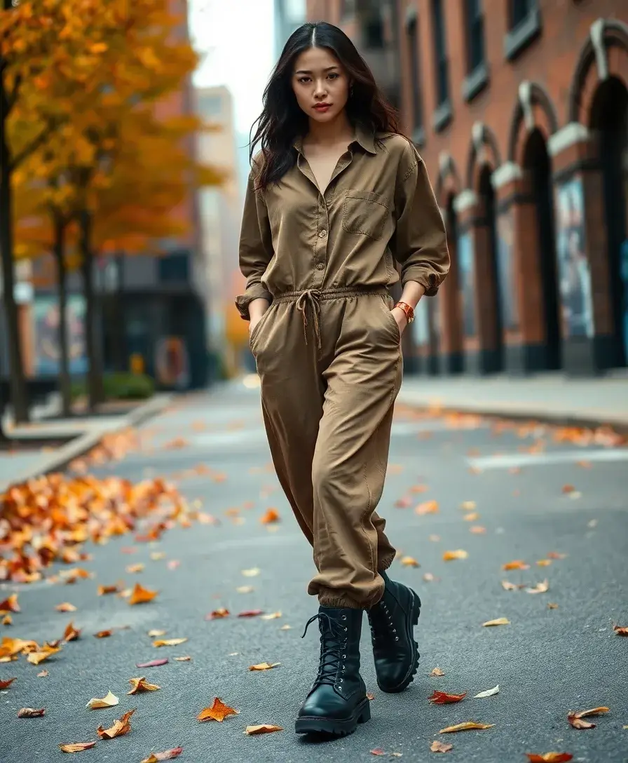 21 Baggy Outfit Ideas for Laid-Back Days - 10. Baggy Jumpsuit with Chunky Boots