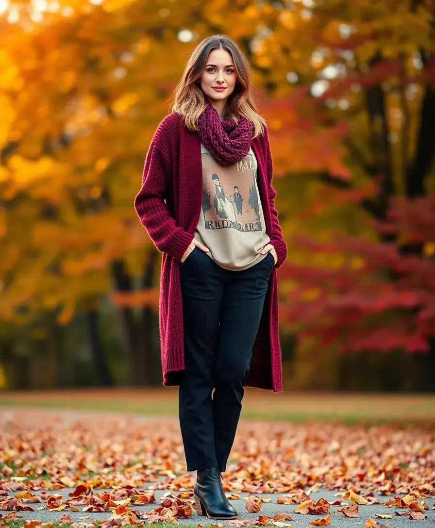 21 Baggy Outfit Ideas for Laid-Back Days - 11. Cardigan with a Graphic Tee and High-Waisted Pants