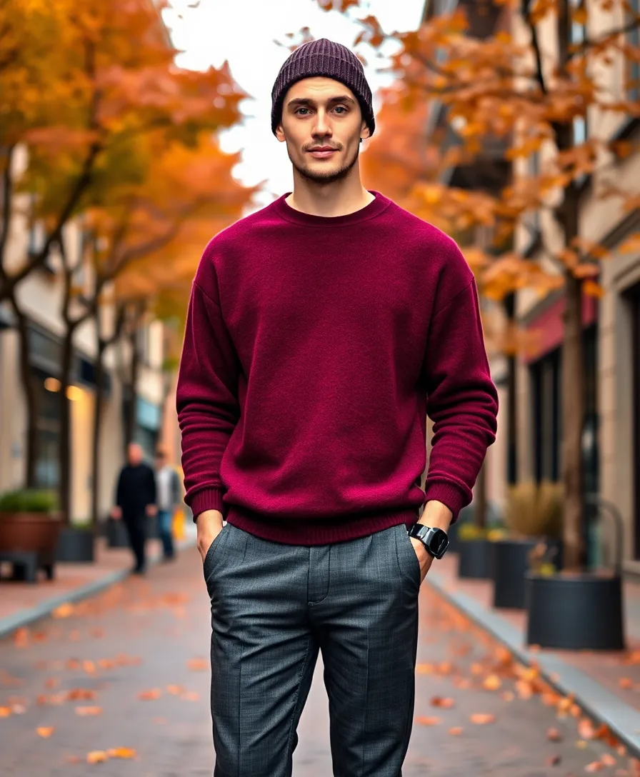 21 Baggy Outfit Ideas for Laid-Back Days - 12. Cozy Pullover with Slim-fit Trousers
