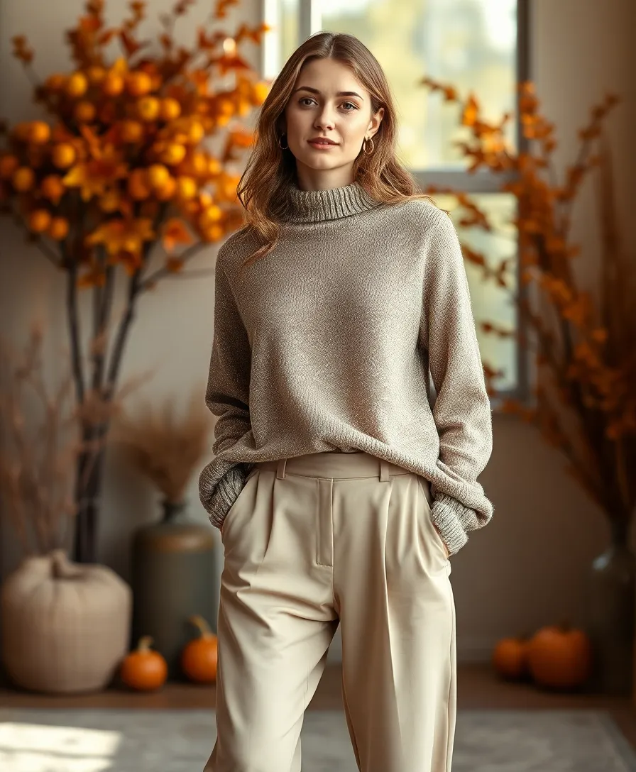21 Baggy Outfit Ideas for Laid-Back Days - 16. Shimmering Knit Top with Relaxed Trousers