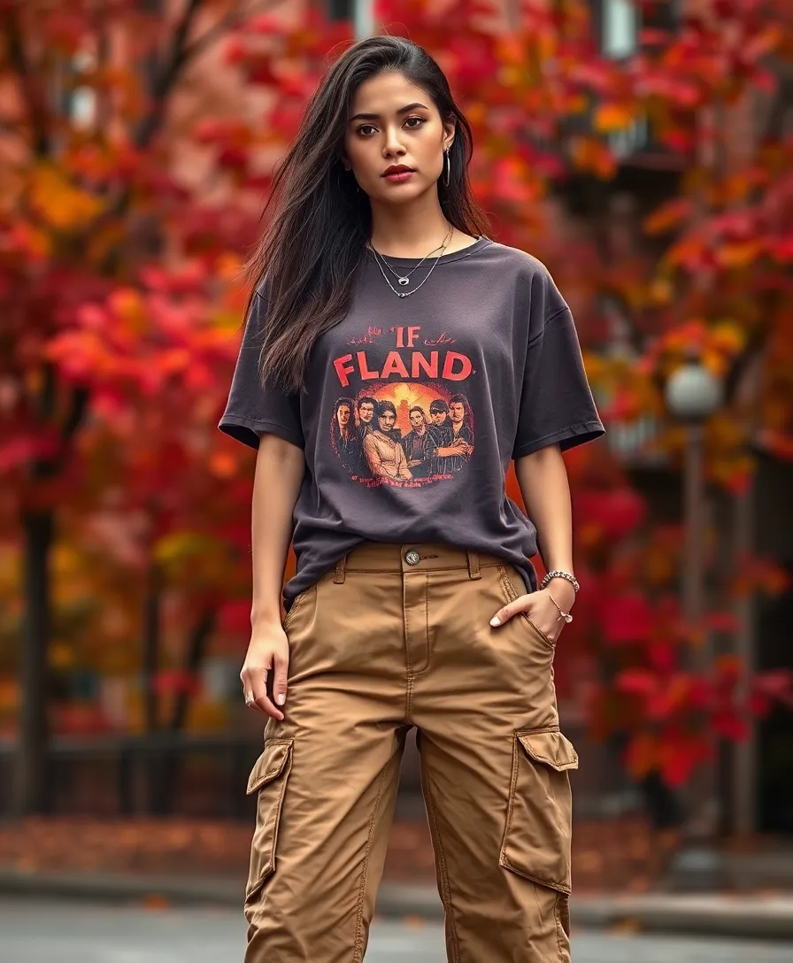 21 Baggy Outfit Ideas for Laid-Back Days - 17. Vintage Band Tee and Baggy Cargo Pants