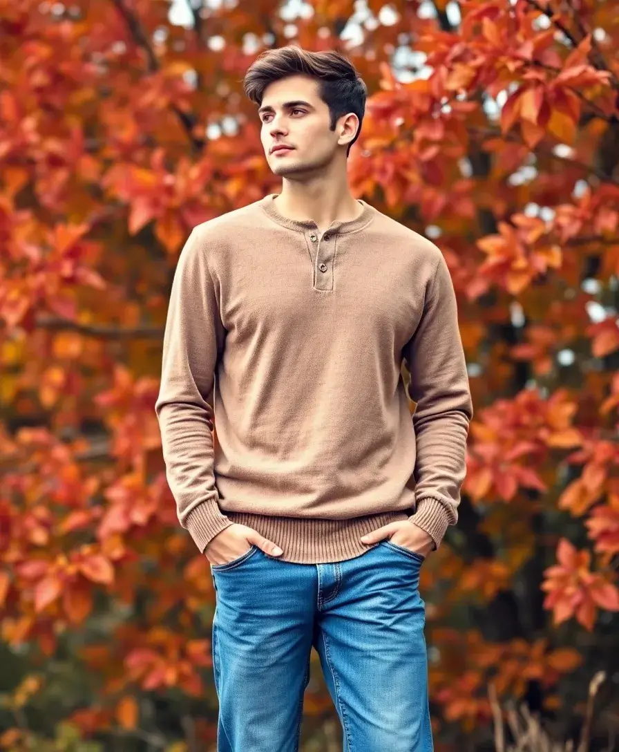 21 Baggy Outfit Ideas for Laid-Back Days - 18. Soft Henley and Boyfriend Jeans
