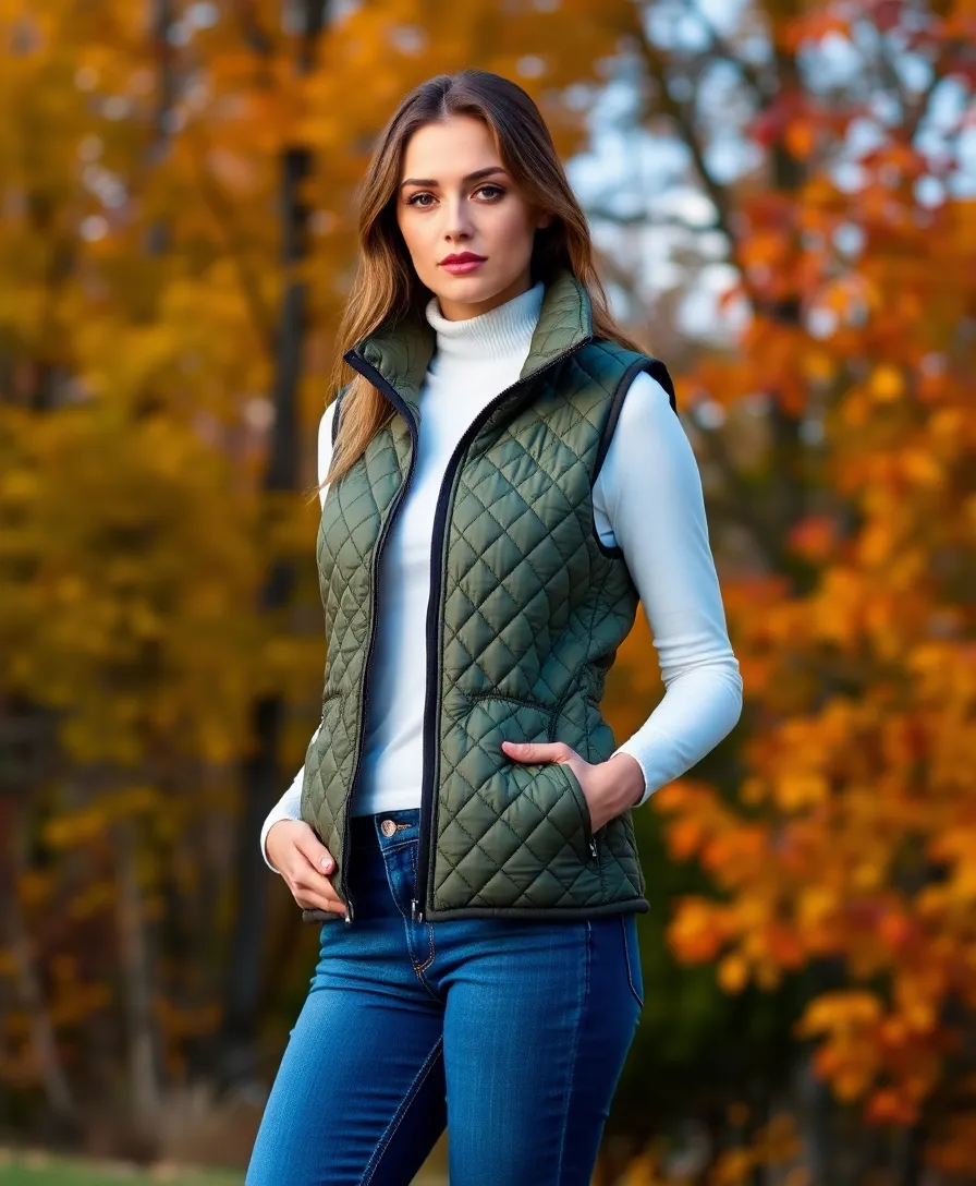 21 Baggy Outfit Ideas for Laid-Back Days - 19. Quilted Vest Over Long-Sleeve Top and Jeans