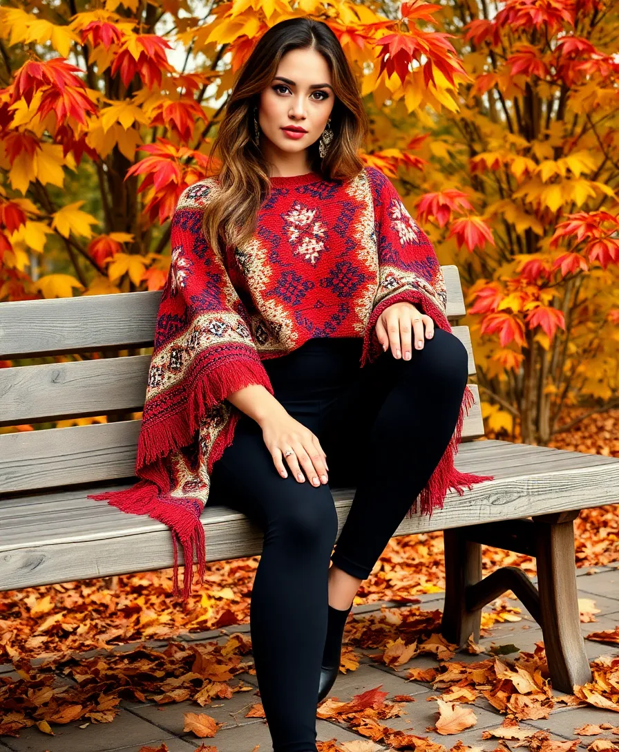 21 Baggy Outfit Ideas for Laid-Back Days - 20. Cozy Poncho with Fitted Leggings