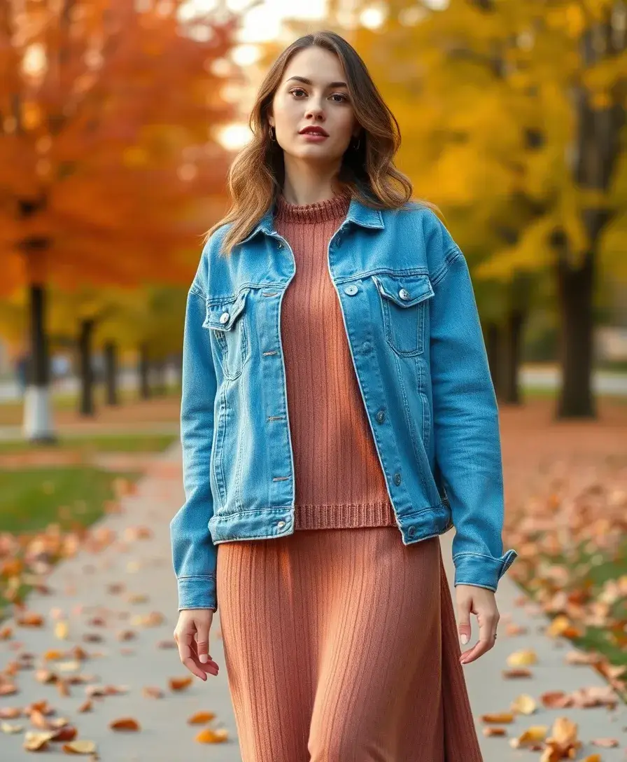21 Baggy Outfit Ideas for Laid-Back Days - 21. Laid-back Denim Jacket and Sweater Dress