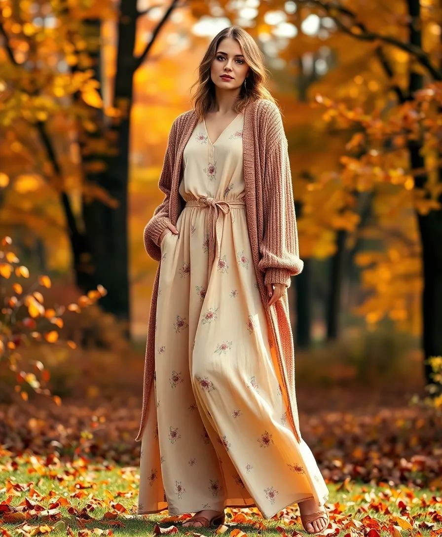 21 Baggy Outfit Ideas for Laid-Back Days - 3. Flowy Maxi Dress with a Knit Cardigan