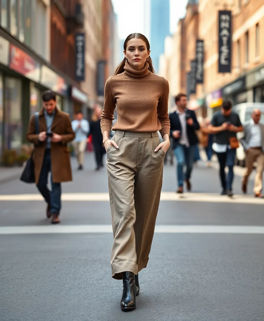 21 Baggy Outfit Ideas for Laid-Back Days - 5. Layered Turtleneck and Wide-Leg Trousers