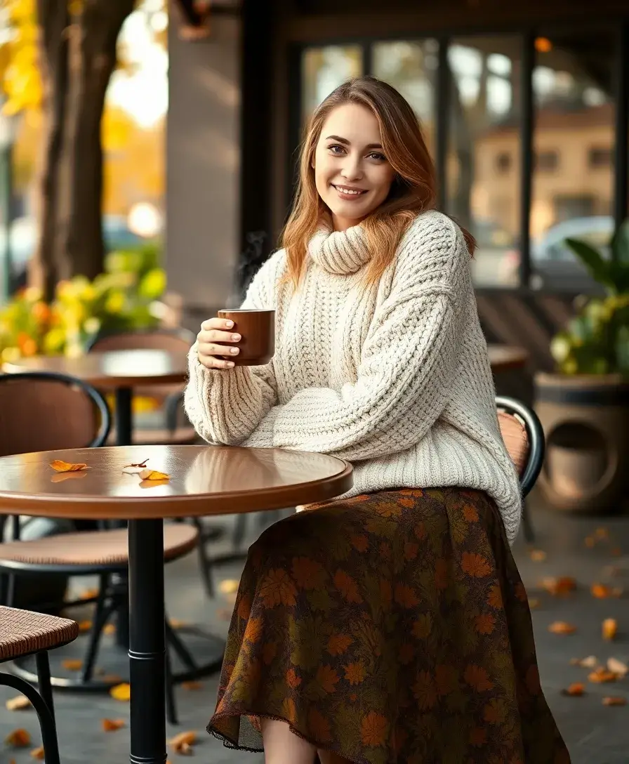 21 Baggy Outfit Ideas for Laid-Back Days - 7. Chunky Knit Sweater with a Midi Skirt