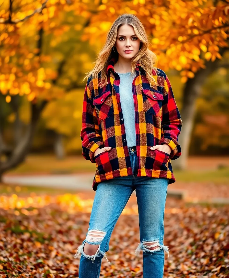 21 Baggy Outfit Ideas for Laid-Back Days - 8. Plaid Shacket with Distressed Jeans
