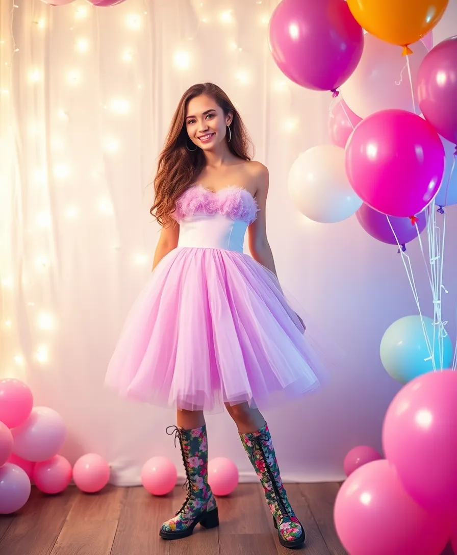 21 Dress and Boots Outfits That Scream Confidence - 11. Tulle Dress with Colorful Boots
