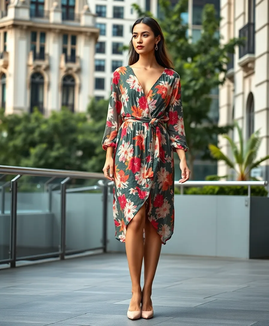 21 Dress and Boots Outfits That Scream Confidence - 17. Wrap Dress with Retro Pumps