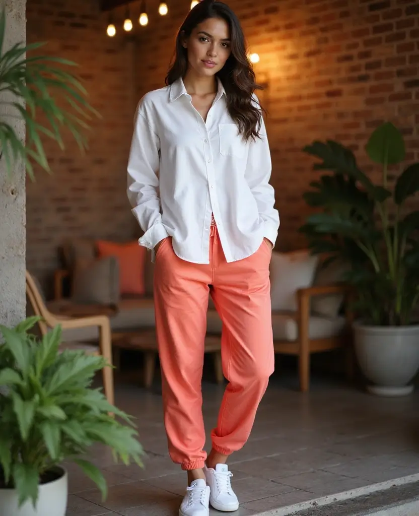 21 Dress to Impress Theme Outfit Ideas for Parties Featuring New Balance Shoes - 18. Casual Button-Up with Joggers