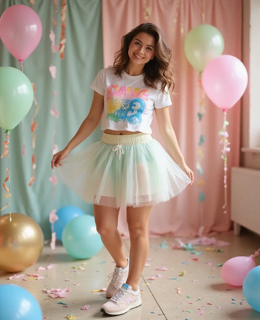 21 Dress to Impress Theme Outfit Ideas for Parties Featuring New Balance Shoes - 5. Graphic Tee and Tulle Skirt