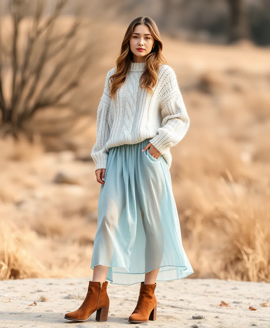 21 Going Out Outfit Ideas for Every Night Out - 14. Midi Skirt with a Cozy Sweater