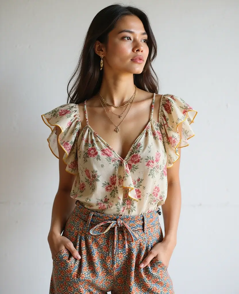 21 Hippie Style Outfit Ideas for Free Spirits - 12. Mixing Patterns for Unique Styles
