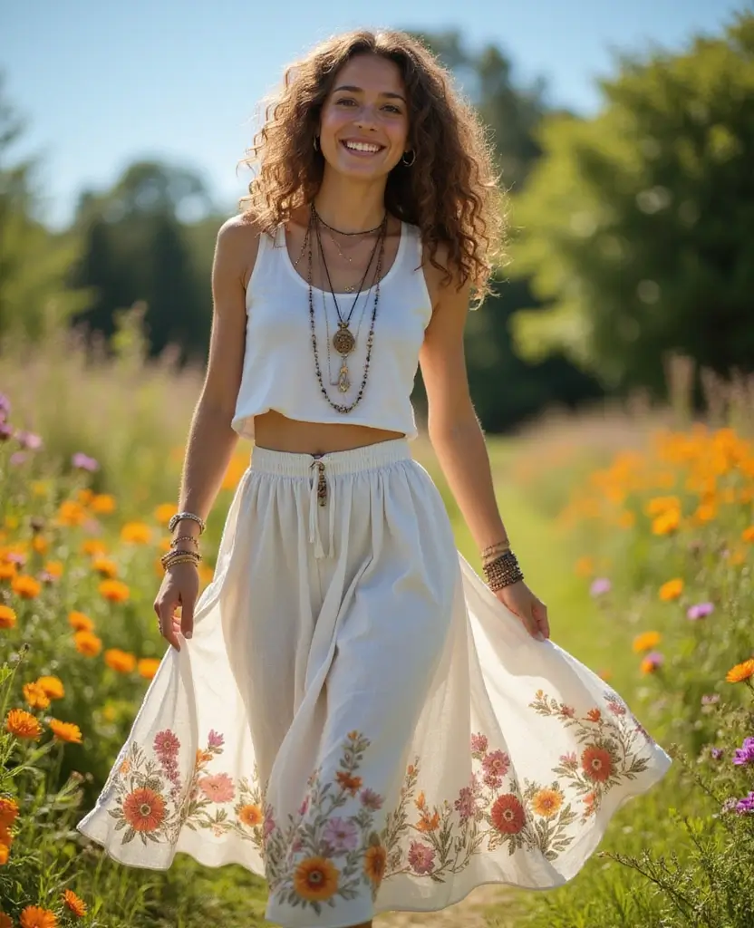 21 Hippie Style Outfit Ideas for Free Spirits - 16. Casual Bohemian Skirts for Versatile Styles