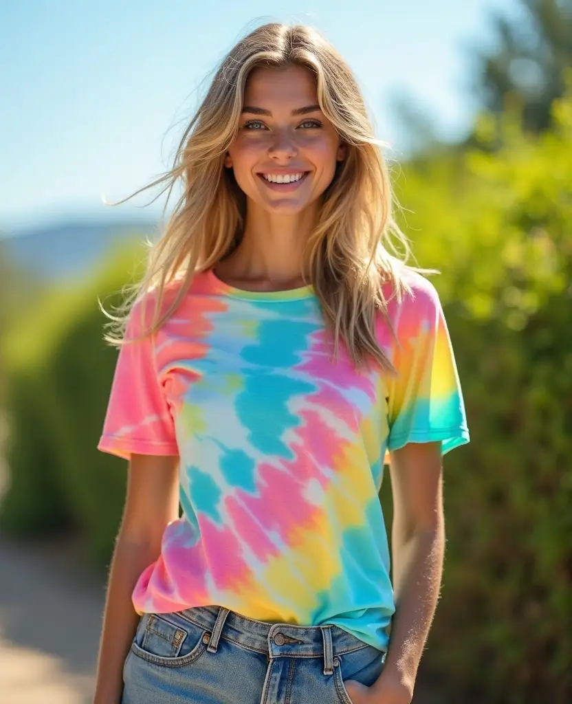 21 Hippie Style Outfit Ideas for Free Spirits - 4. Tie-Dye Tees for Colorful Vibes
