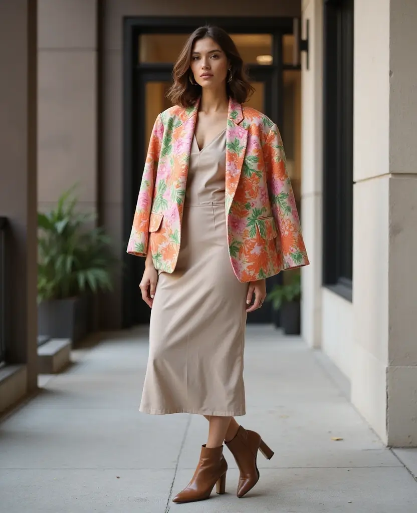 21 Interview Outfit Ideas That Will Land the Job - 15. Colorful Blazer with Neutral Dress