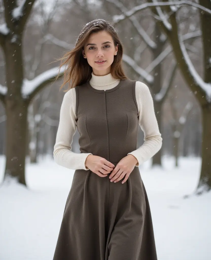 21 Invierno Outfit Ideas to Stay Stylish in Winter - 10. Layered Sleeveless Dresses with Long-Sleeve Tops