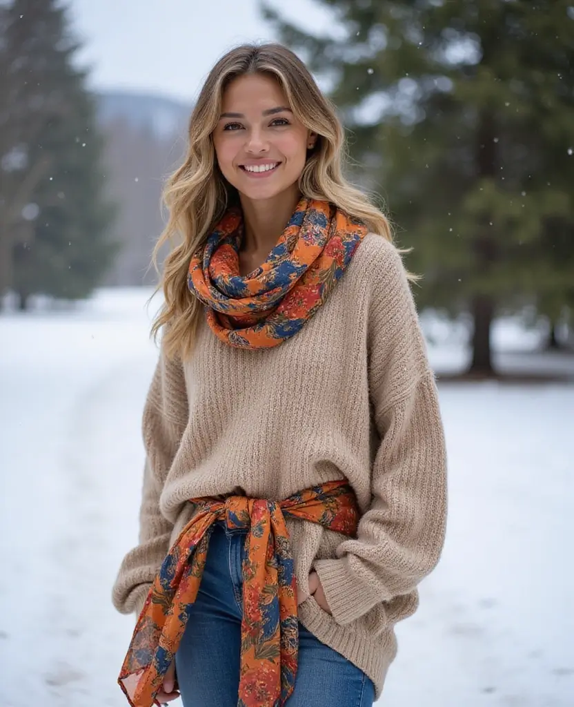 21 Invierno Outfit Ideas to Stay Stylish in Winter - 11. Sarong Wraps and Cozy Sweaters