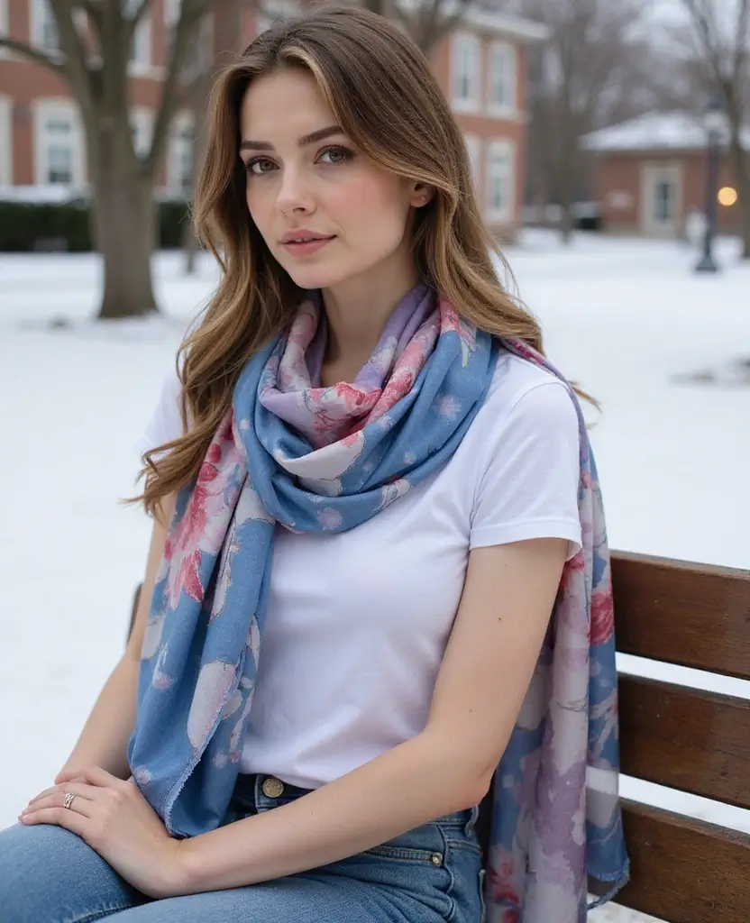 21 Invierno Outfit Ideas to Stay Stylish in Winter - 12. Printed Scarves and Simple Tops