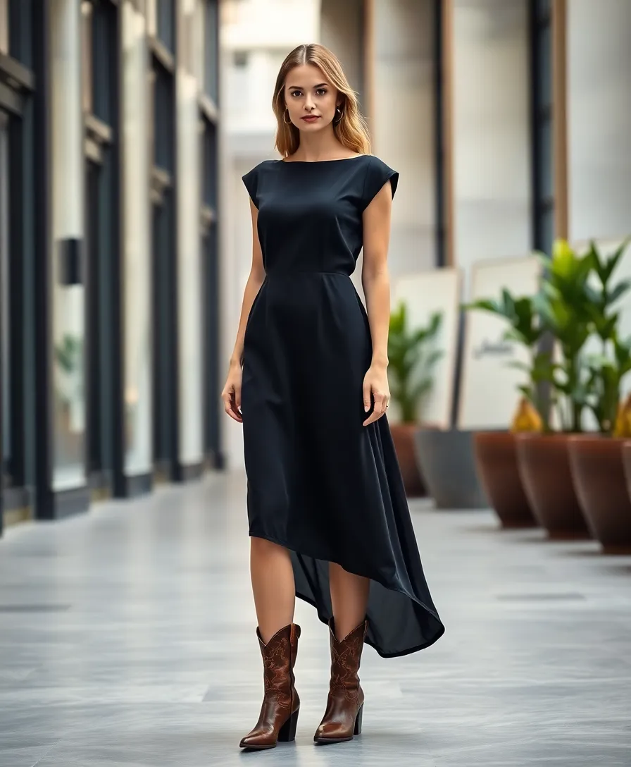 21 Little Black Dresses That Are Anything But Basic - 16. The Timeless Classic LBD with Western Chic Boots