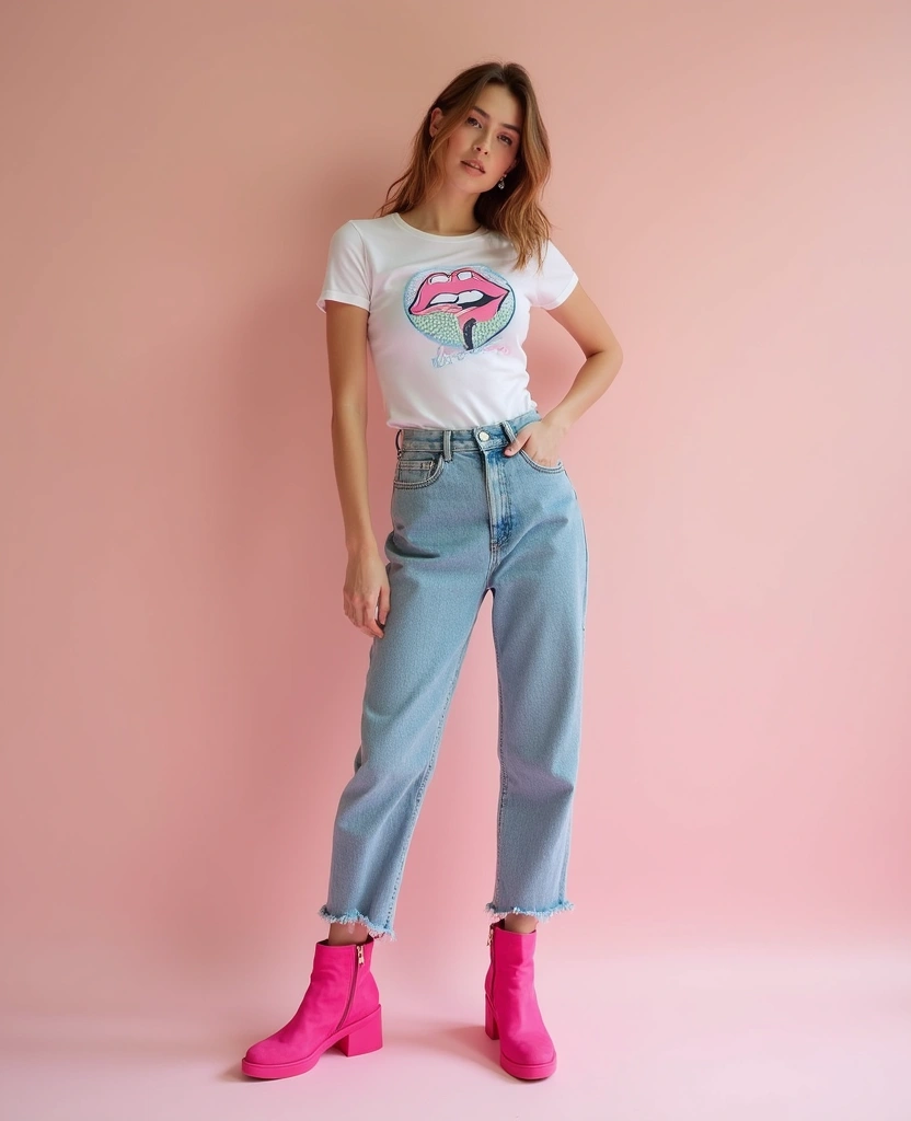 21 Pink Outfit Ideas That Are Pretty and Playful - 12. Pink Boots with Casual Outfit