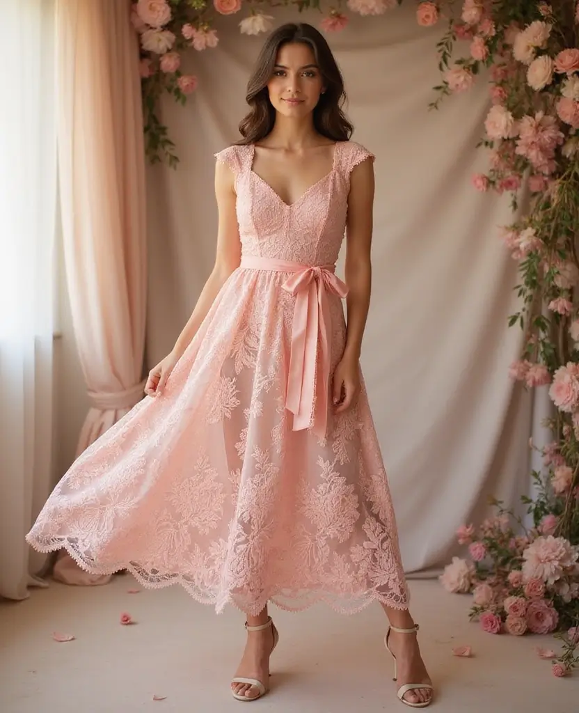 21 Pink Outfit Ideas That Are Pretty and Playful - 18. Pink Lace Dress