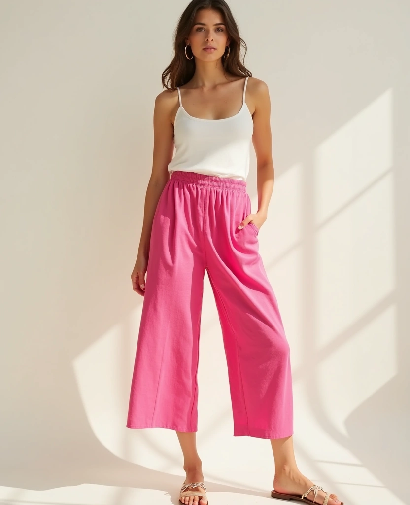 21 Pink Outfit Ideas That Are Pretty and Playful - 4. Bold Pink Culottes
