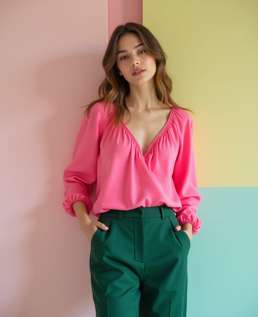21 Pink Outfit Ideas That Are Pretty and Playful - 8. Pink and Green Color Blocking