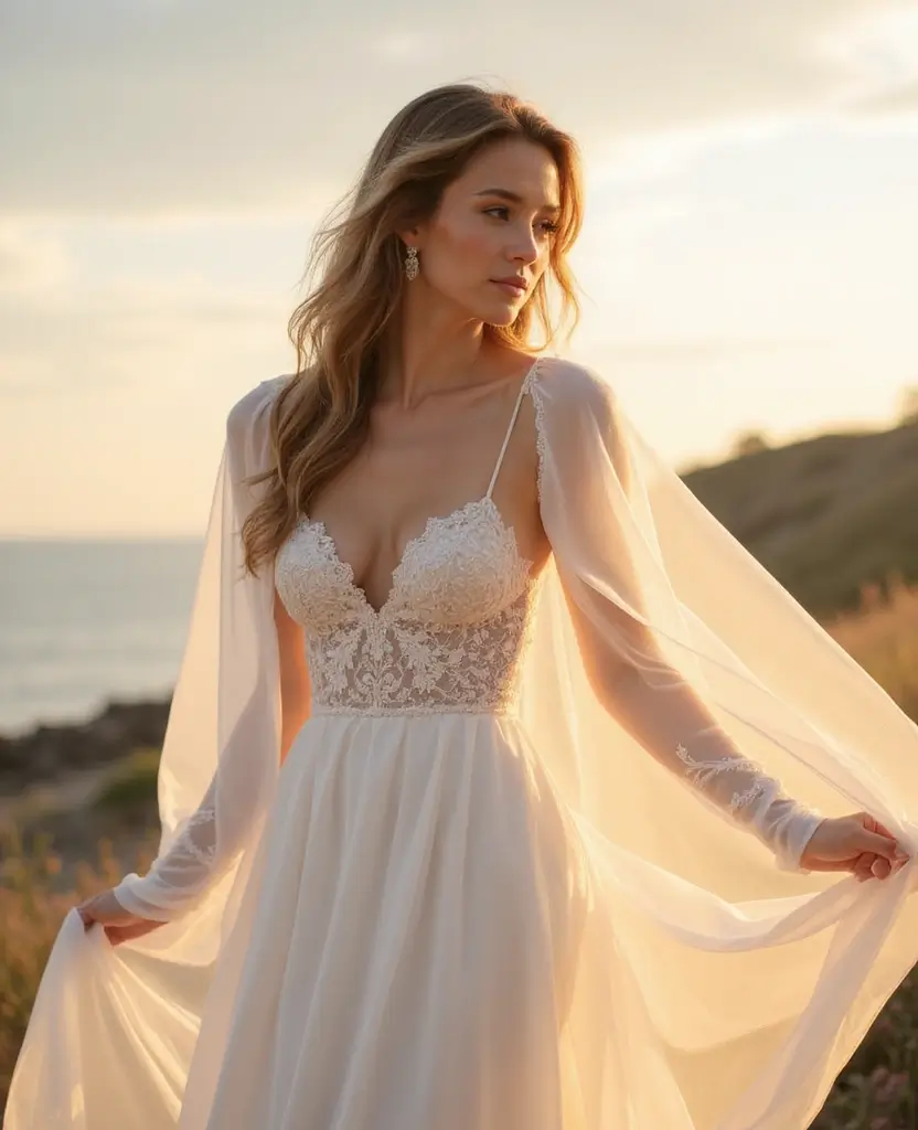 21 Princess Wedding Dresses for a Magical Day - 13. Ethereal Chiffon Overlay