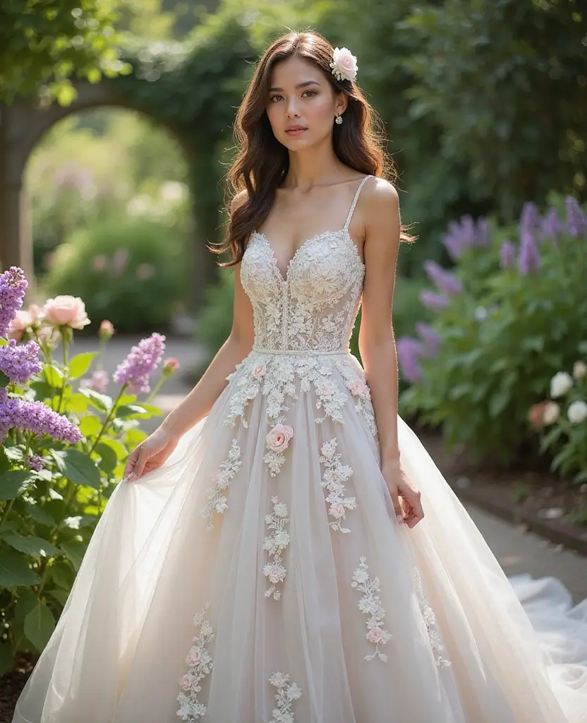 21 Princess Wedding Dresses for a Magical Day - 7. Garden-Inspired Floral Gown