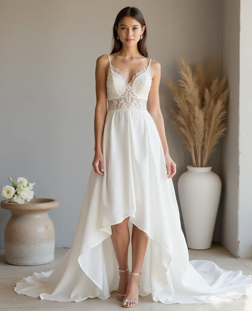 21 Princess Wedding Dresses for a Magical Day - 8. Chic Asymmetrical Hem Dress