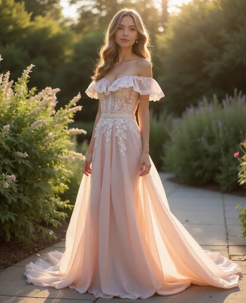 21 Prom Dress Ideas to Make You Queen of the Night - 5. Elegant Off-the-Shoulder Look