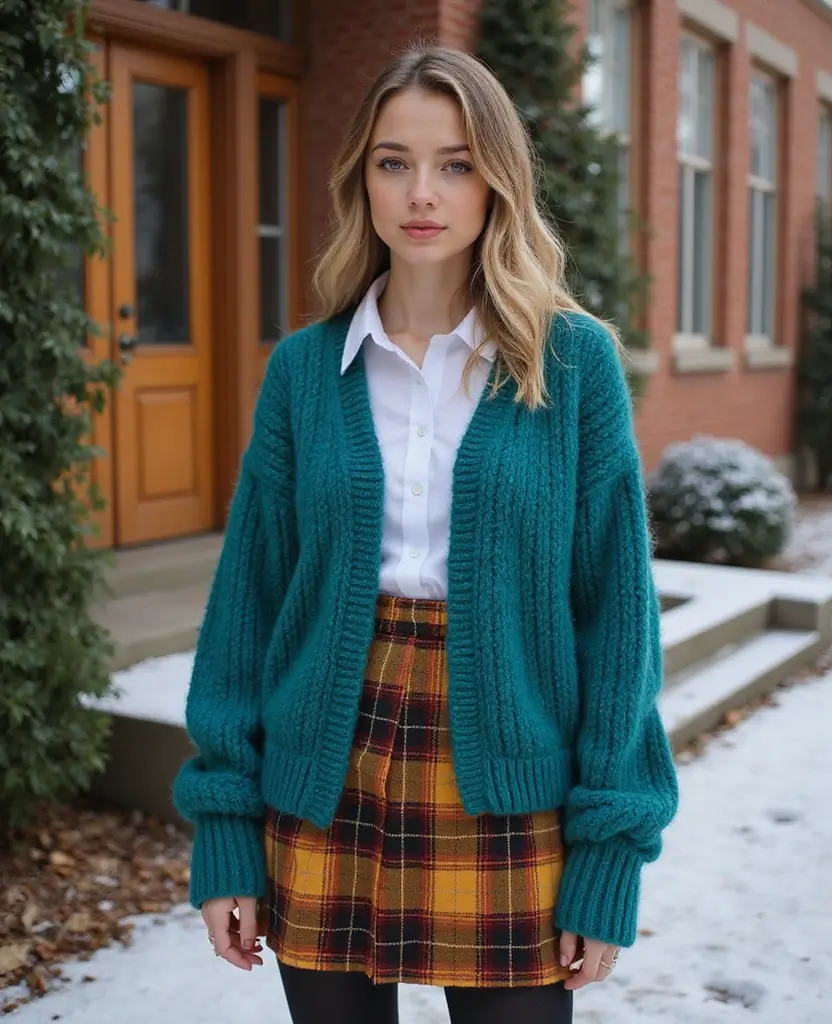 21 School Winter Outfit Ideas That Are Warm & Trendy - 1. Layered Sweater Over a Button-Up
