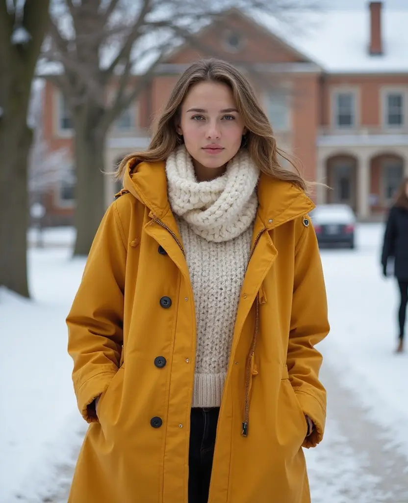 21 School Winter Outfit Ideas That Are Warm & Trendy - 13. Trendy Anorak with a Chunky Scarf