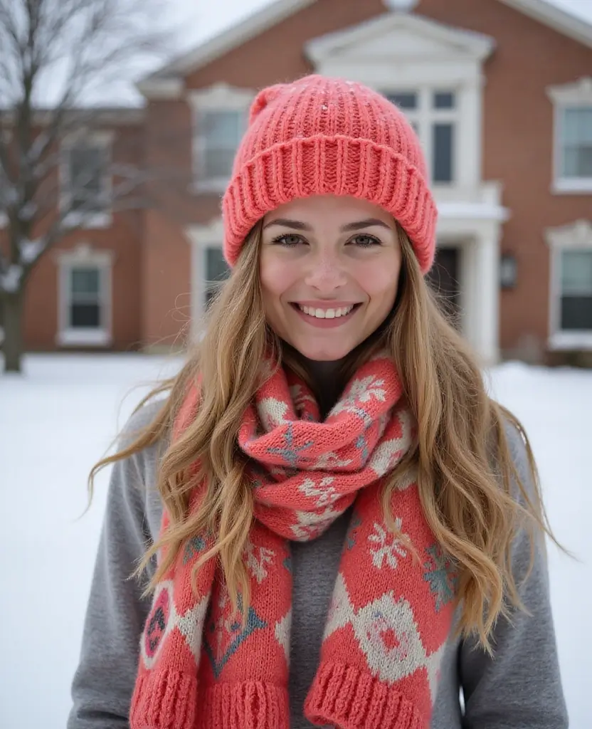 21 School Winter Outfit Ideas That Are Warm & Trendy - 15. Bright Knitted Beanie with Scarf