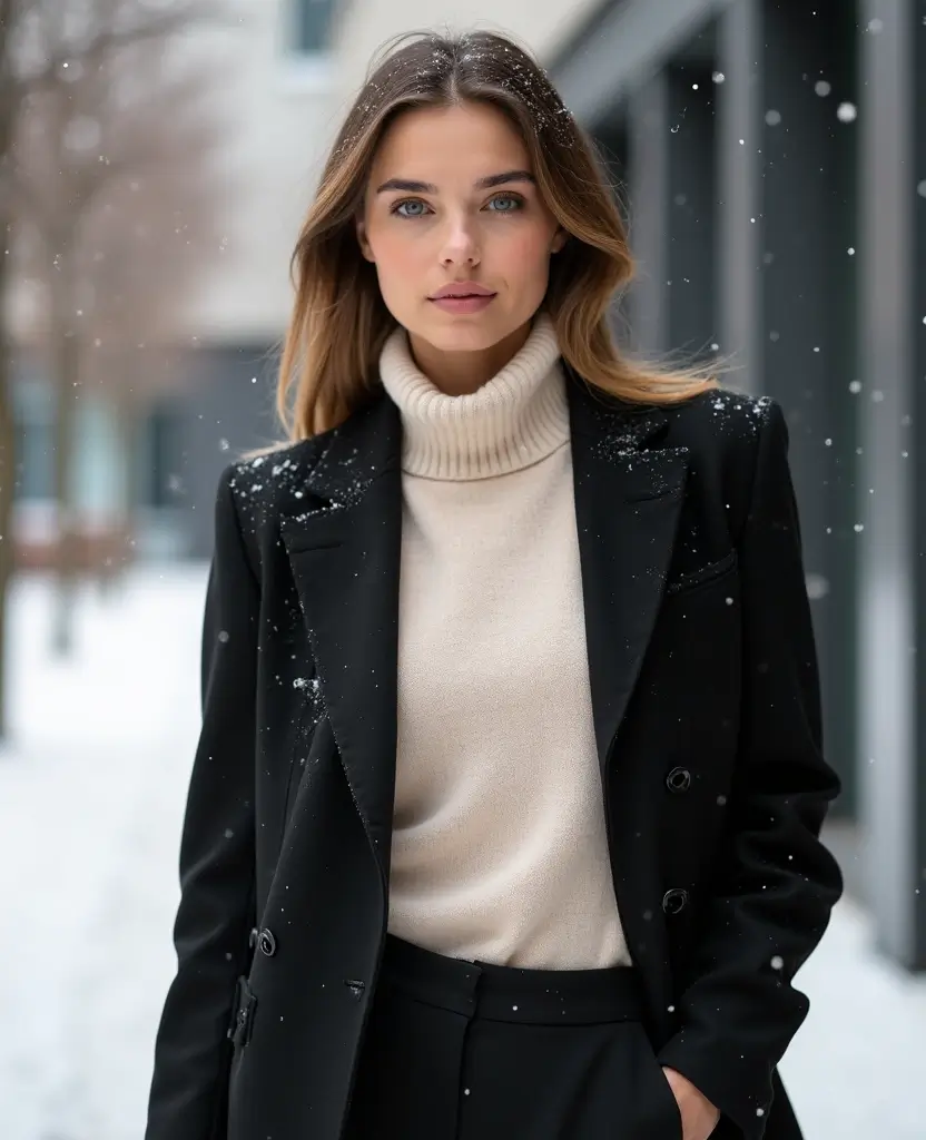 21 School Winter Outfit Ideas That Are Warm & Trendy - 4. Thermal Turtleneck with a Blazer
