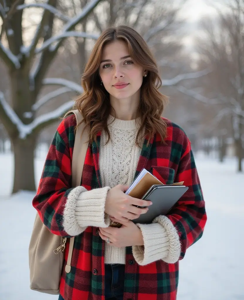 21 School Winter Outfit Ideas That Are Warm & Trendy - 6. Flannel Shirt with a Knit Layer