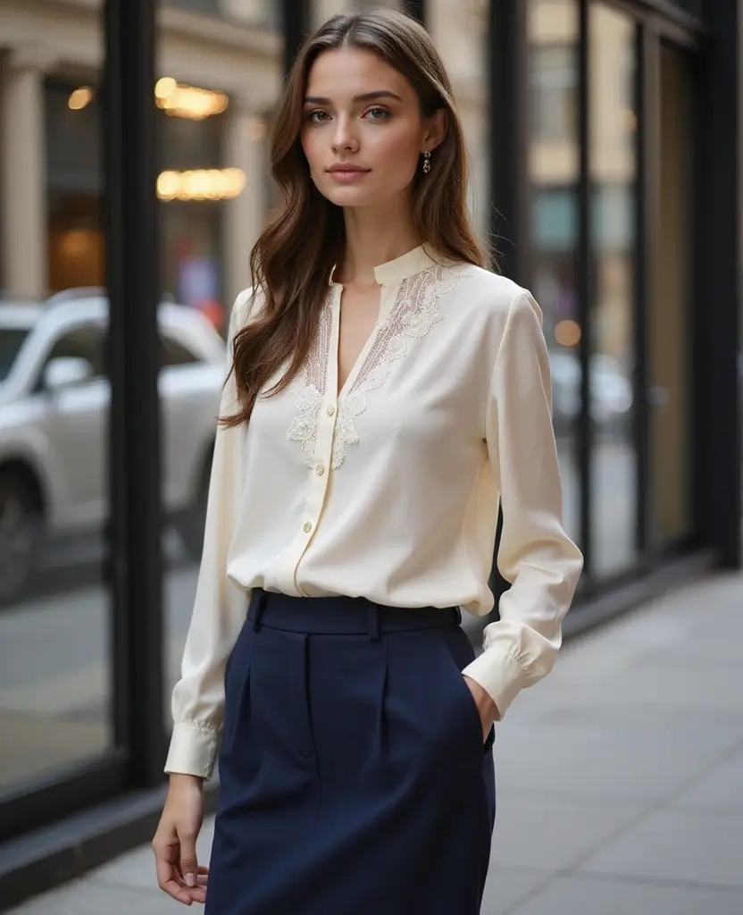 21 Stylish Outfit Ideas for Church Services - 21. Elegant Blouse with a Pencil Skirt