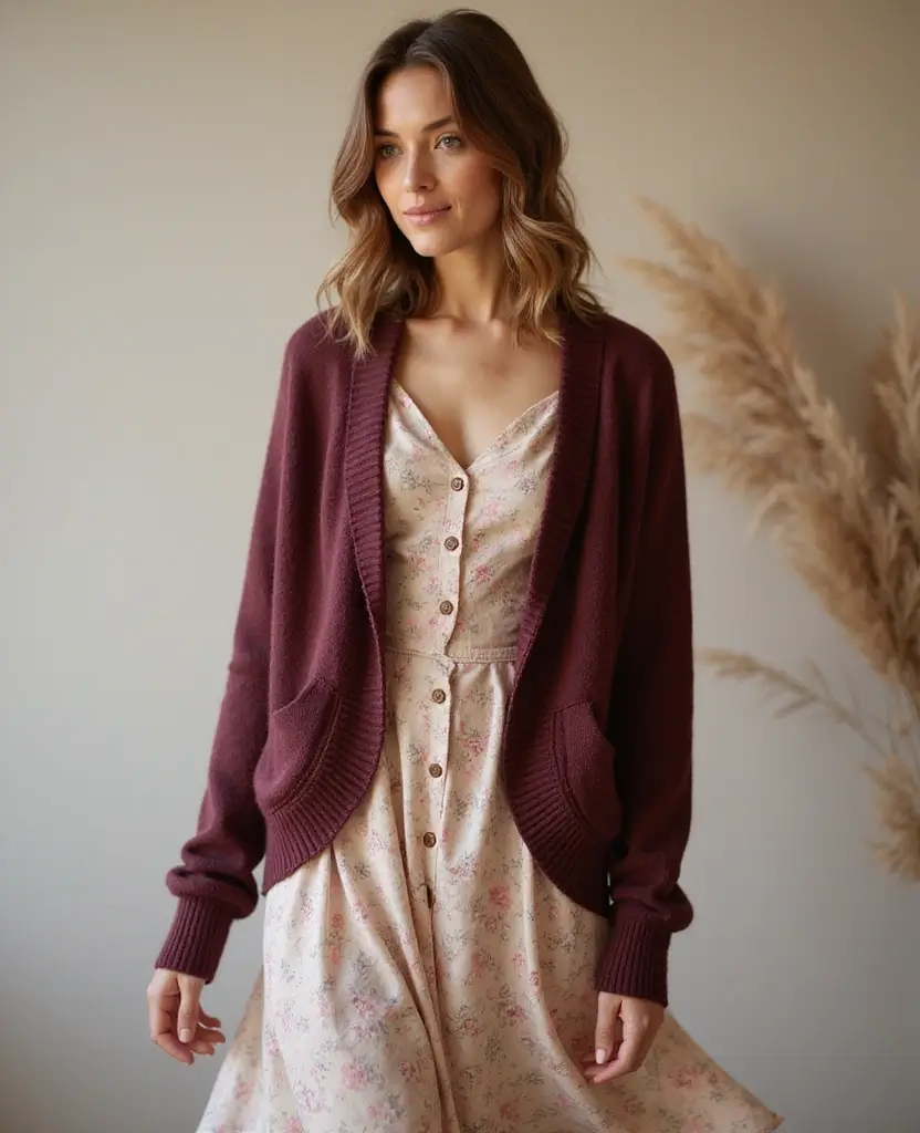 21 Stylish Outfit Ideas for Church Services - 5. Stylish Cardigan Over a Dress