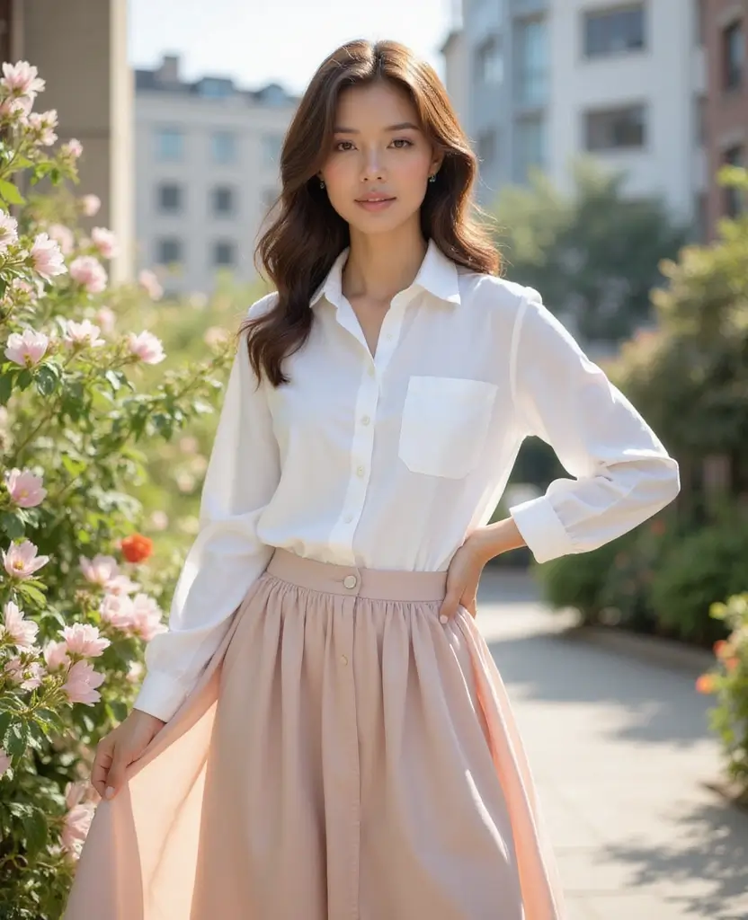 21 Stylish Outfit Ideas for Church Services - 6. Classic White Shirt and A-Line Skirt