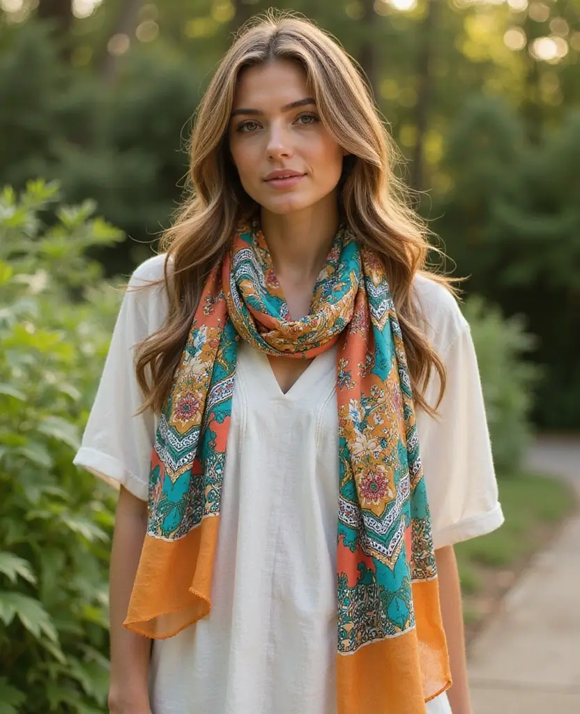 21 Summer Casual Outfit Ideas to Beat the Heat - 17. Printed Scarves