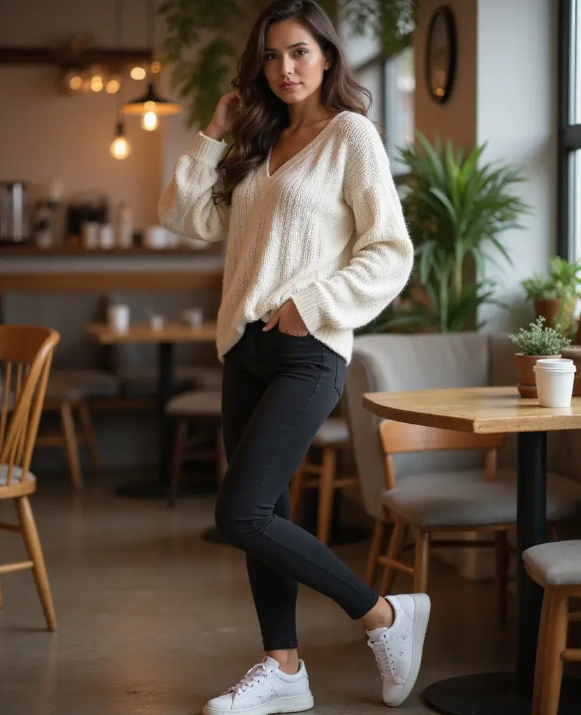 21 Trendy Outfit Ideas with Leggings for Ultimate Comfort & Style - 1. Classic Black Leggings with an Oversized Sweater